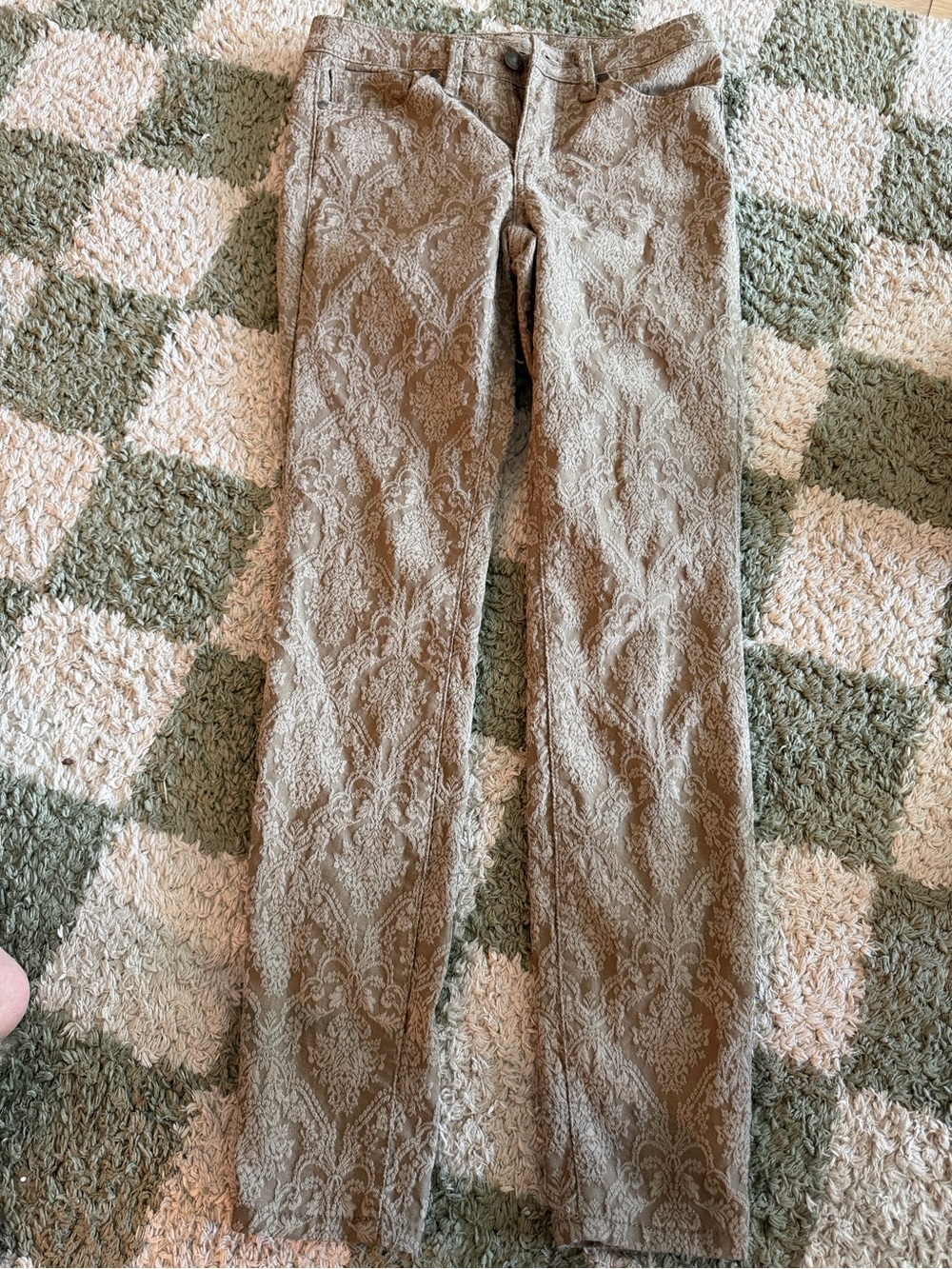 Nine West Taupe Textured Jacquard Slim Pants